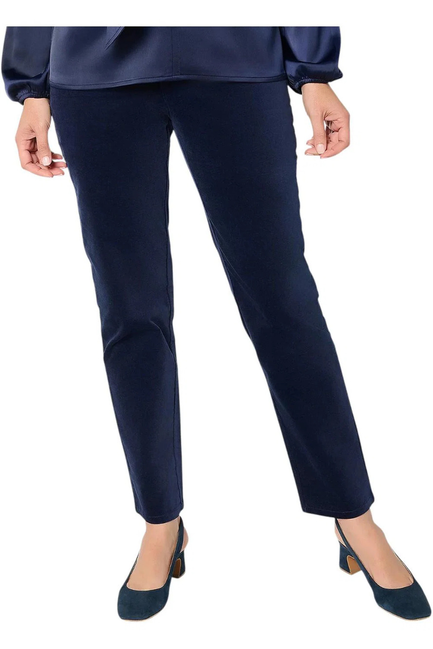 Denim & Co. Women's Stretch Velveteen Straight Leg Pant Navy - Tall